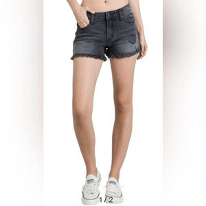 NWT L. T. J. Letter to Juliet black wash distressed denim jean shorts cutoff XS